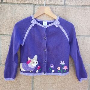 Gymboree Girl's Corgi Dog Cardigan Sweater Size 5T Purple